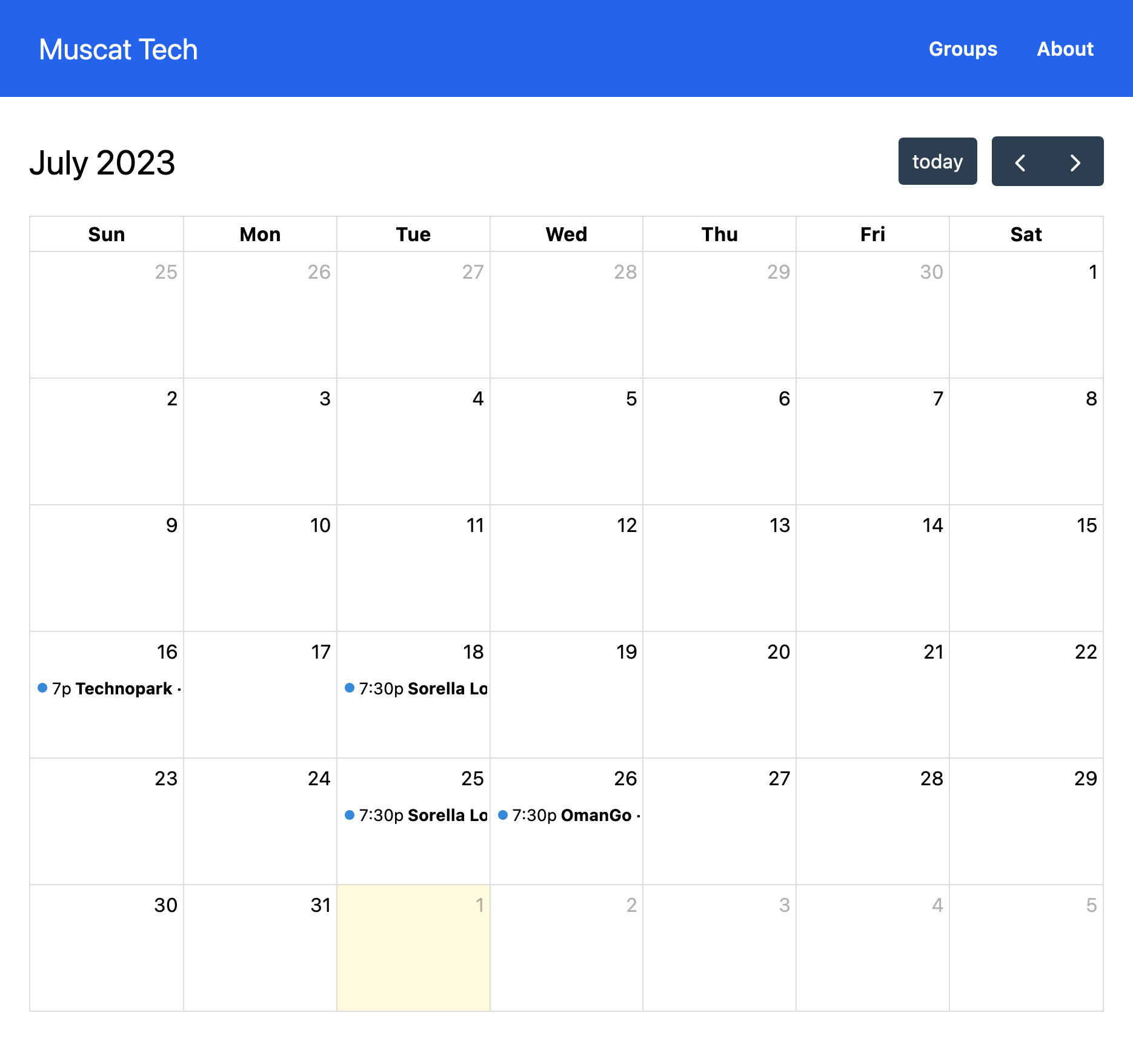 Muscat Tech Calendar